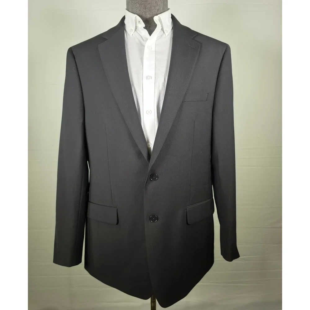 Calvin Klein Men Sport Coat Maxwell Black 46L Wool Blend Quiet Luxury Office NWT